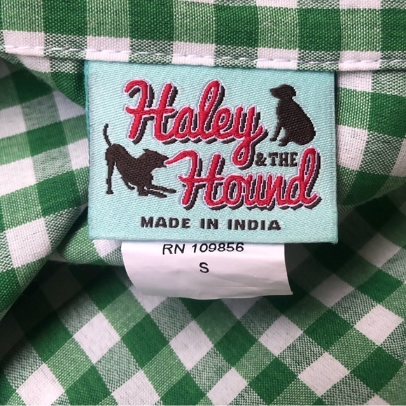 Haley & the Hound Green & White Gingham Long Sleeve Button Up Shirt Dress S - Picture 3 of 4